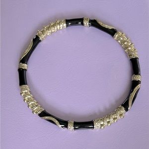 Natasha Gold Tone and Black Enamel Slip On Bangel Bracelet